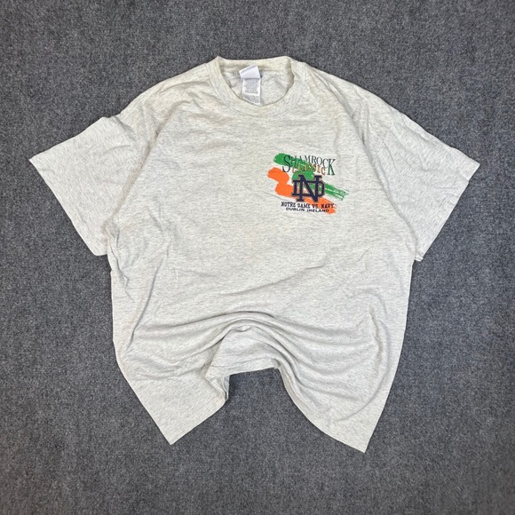 Fruit of the Loom Other - Vintage 1996 Notre Dame vs Navy Shamrock Classic Dublin Ireland T-Shirt XL Grey